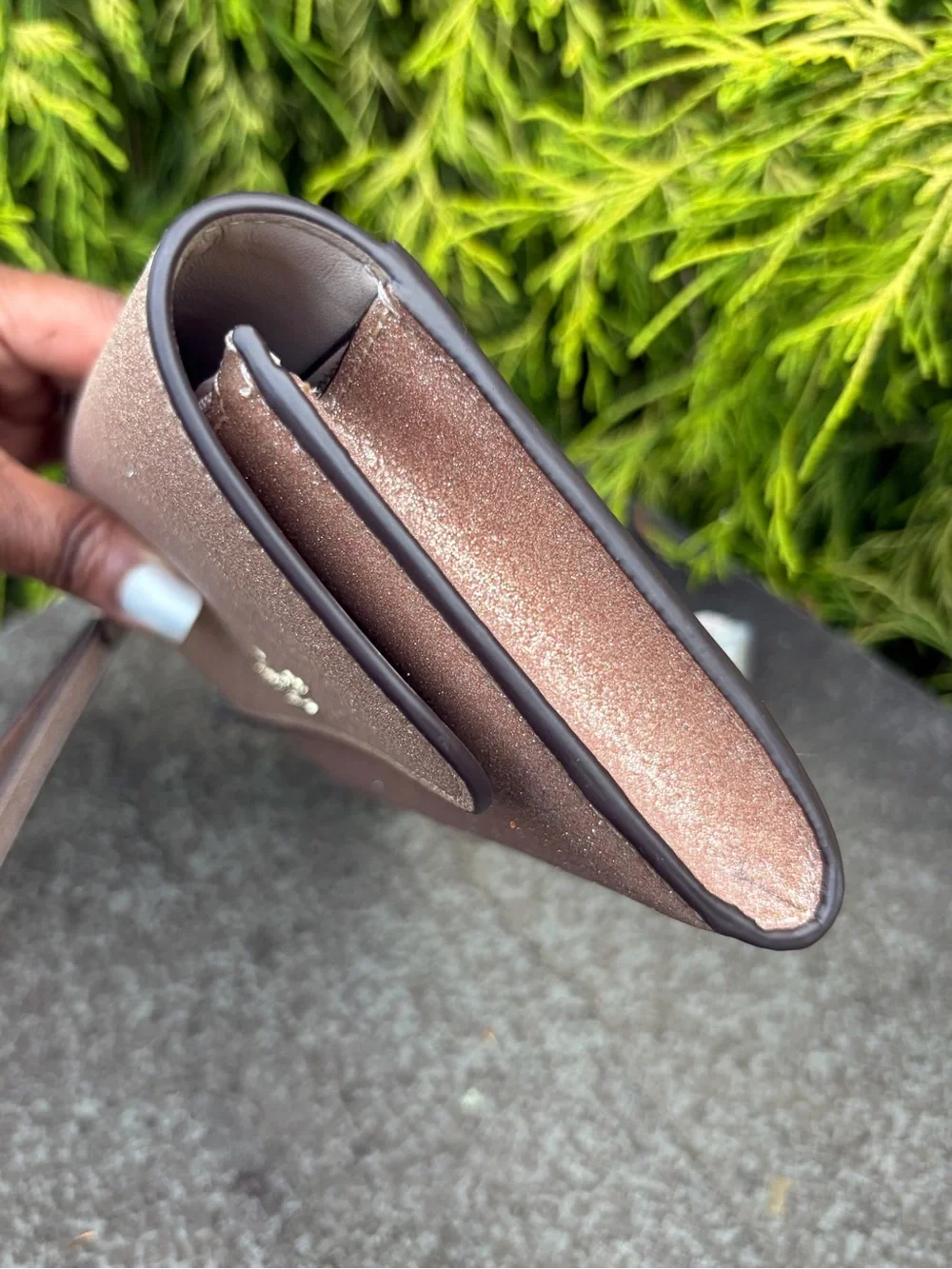 Kate Spade New York Rose Gold Glitter Leather Large Travel Wallet Wristlet